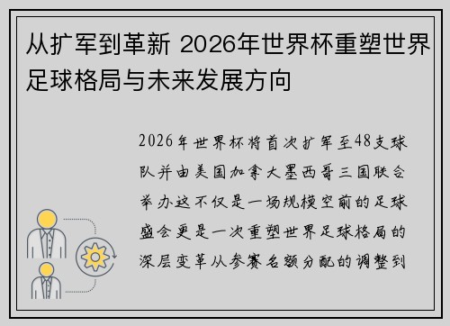 从扩军到革新 2026年世界杯重塑世界足球格局与未来发展方向 从扩军到革新 2026年世界杯重塑世界足球格局与未来发展方向